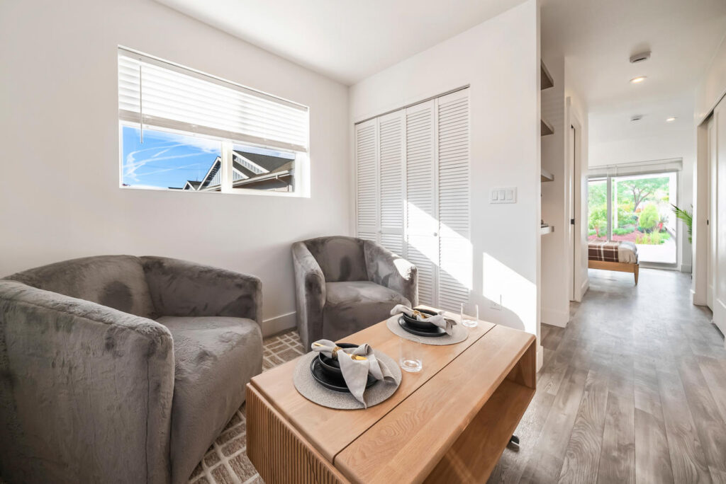 Modular ADU living area with natural light and an open layout